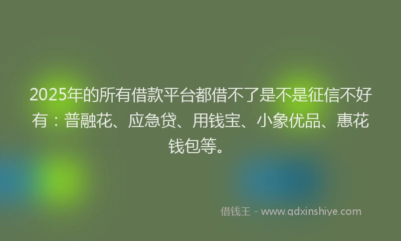 2025年的所有借款平台都借不了是不是征信不好有：普融花、应急贷、用钱宝、小象优品、惠花钱包等。