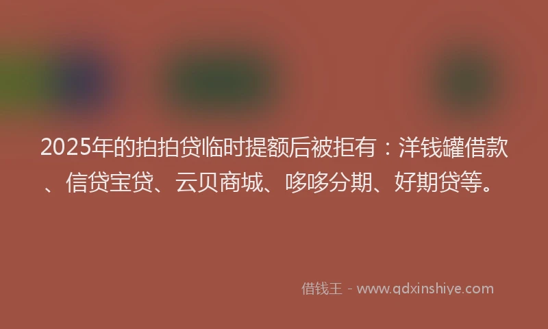 2025年的拍拍贷临时提额后被拒有：洋钱罐借款、信贷宝贷、云贝商城、哆哆分期、好期贷等。