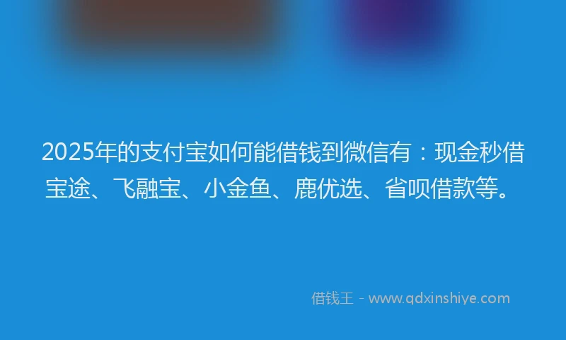 2025年的支付宝如何能借钱到微信有：现金秒借宝途、飞融宝、小金鱼、鹿优选、省呗借款等。