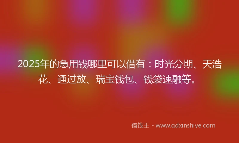 2025年的急用钱哪里可以借有：时光分期、天浩花、通过放、瑞宝钱包、钱袋速融等。