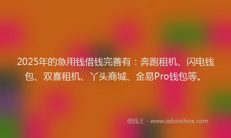 2025年的急用钱借钱完善有：奔跑租机、闪电钱包、双喜租机、丫头商城、金易Pro钱包等。