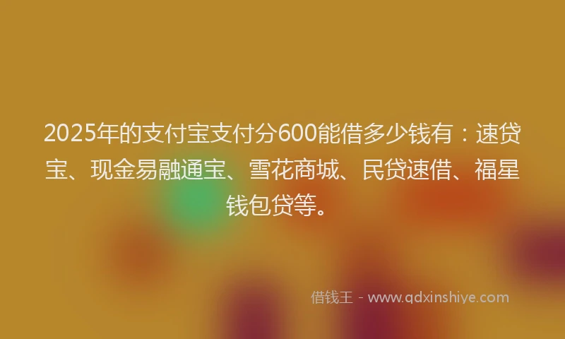 2025年的支付宝支付分600能借多少钱有：速贷宝、现金易融通宝、雪花商城、民贷速借、福星钱包贷等。
