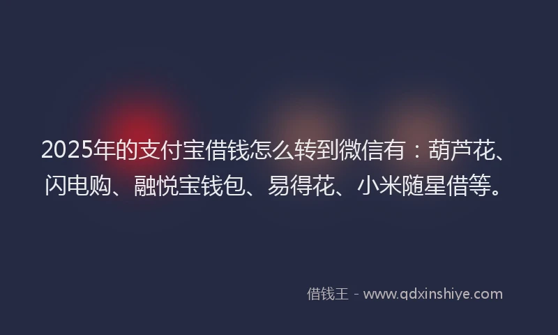 2025年的支付宝借钱怎么转到微信有：葫芦花、闪电购、融悦宝钱包、易得花、小米随星借等。