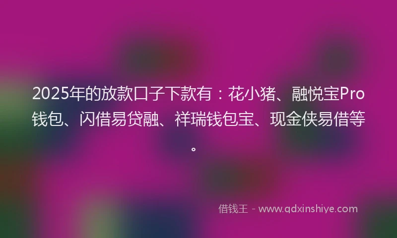 2025年的放款口子下款有：花小猪、融悦宝Pro钱包、闪借易贷融、祥瑞钱包宝、现金侠易借等。