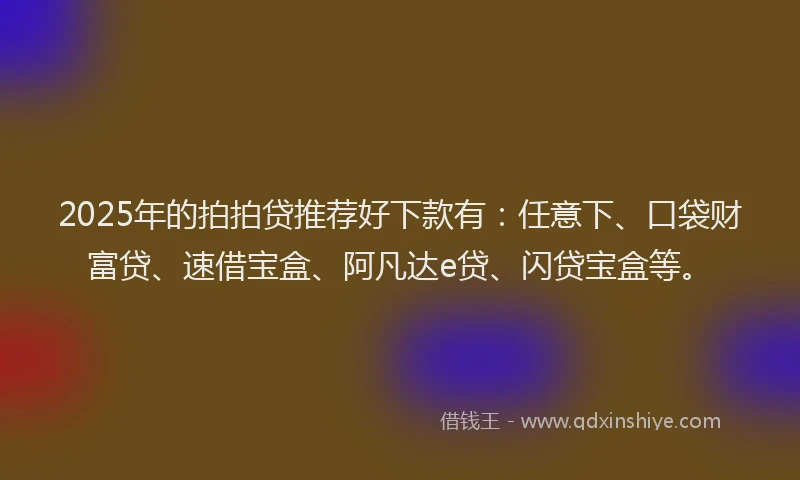 2025年的拍拍贷推荐好下款有：任意下、口袋财富贷、速借宝盒、阿凡达e贷、闪贷宝盒等。