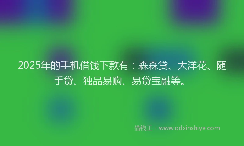 2025年的手机借钱下款有：森森贷、大洋花、随手贷、独品易购、易贷宝融等。