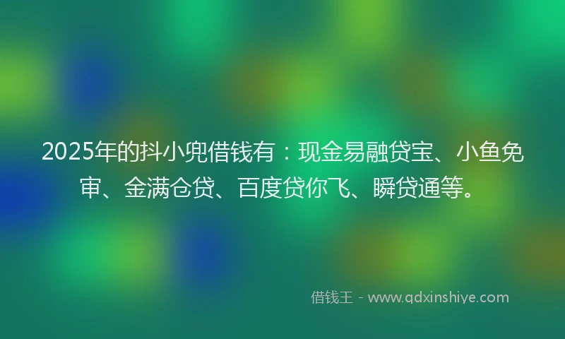 2025年的抖小兜借钱有：现金易融贷宝、小鱼免审、金满仓贷、百度贷你飞、瞬贷通等。