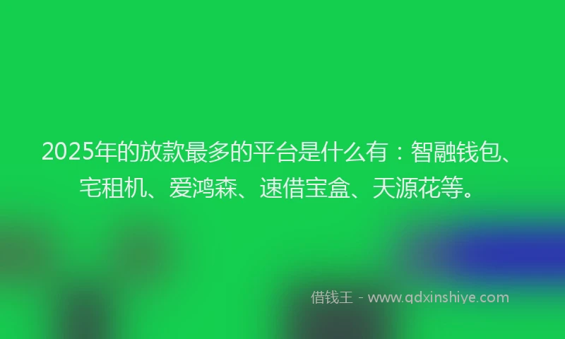 2025年的放款最多的平台是什么有：智融钱包、宅租机、爱鸿森、速借宝盒、天源花等。