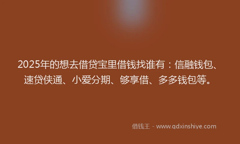 2025年的想去借贷宝里借钱找谁有：信融钱包、速贷侠通、小爱分期、够享借、多多钱包等。