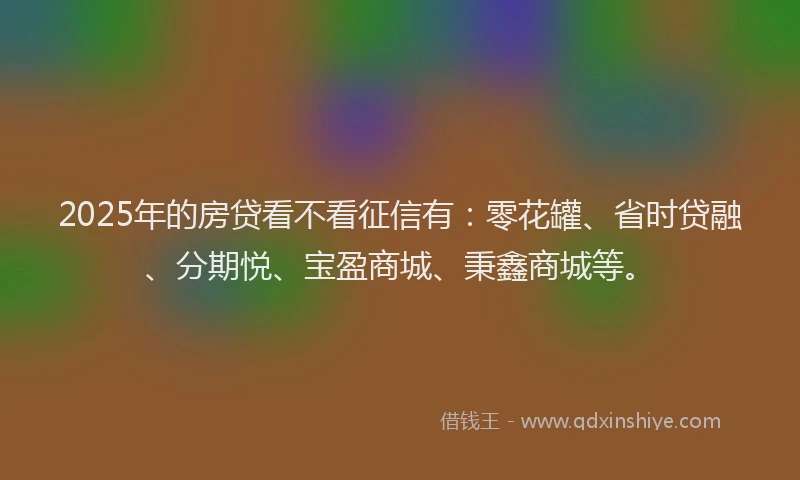 2025年的房贷看不看征信有：零花罐、省时贷融、分期悦、宝盈商城、秉鑫商城等。