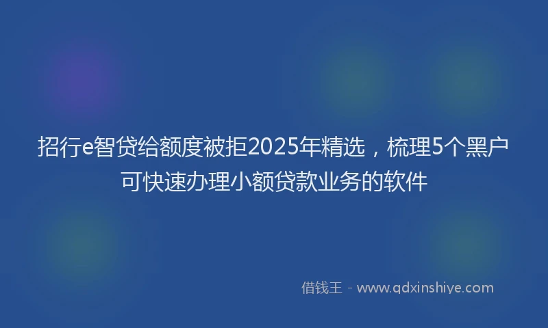 招行e智贷给额度被拒2025年精选，梳理5个黑户可快速办理小额贷款业务的软件
