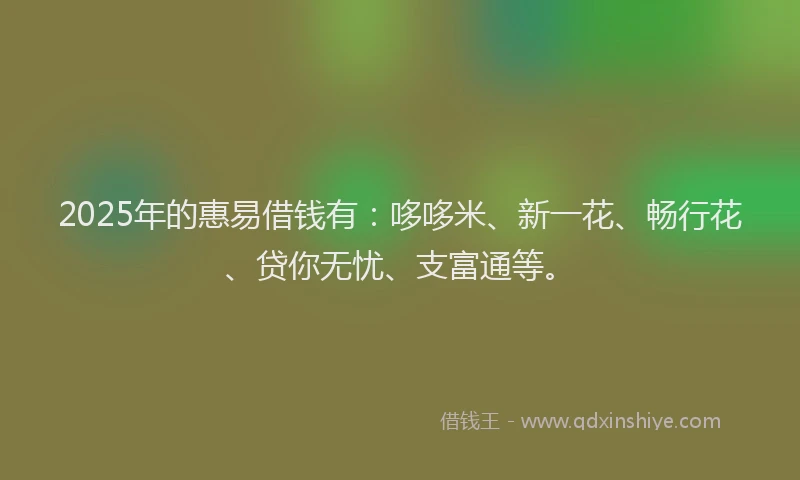 2025年的惠易借钱有：哆哆米、新一花、畅行花、贷你无忧、支富通等。