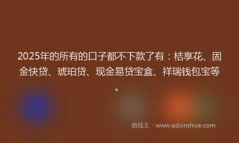 2025年的所有的口子都不下款了有：桔享花、固金快贷、琥珀贷、现金易贷宝盒、祥瑞钱包宝等。