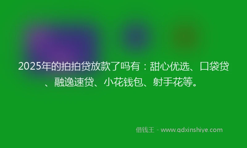 2025年的拍拍贷放款了吗有：甜心优选、口袋贷、融逸速贷、小花钱包、射手花等。