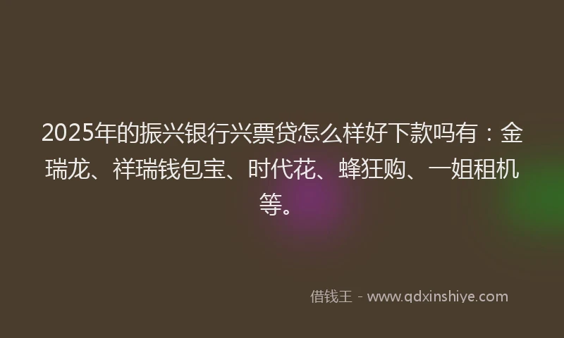 2025年的振兴银行兴票贷怎么样好下款吗有：金瑞龙、祥瑞钱包宝、时代花、蜂狂购、一姐租机等。
