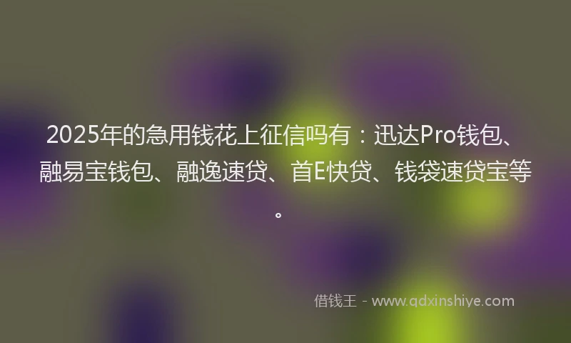 2025年的急用钱花上征信吗有：迅达Pro钱包、融易宝钱包、融逸速贷、首E快贷、钱袋速贷宝等。