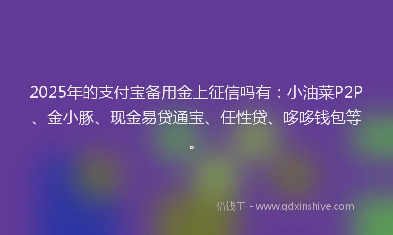 2025年的支付宝备用金上征信吗有：小油菜P2P、金小豚、现金易贷通宝、任性贷、哆哆钱包等。
