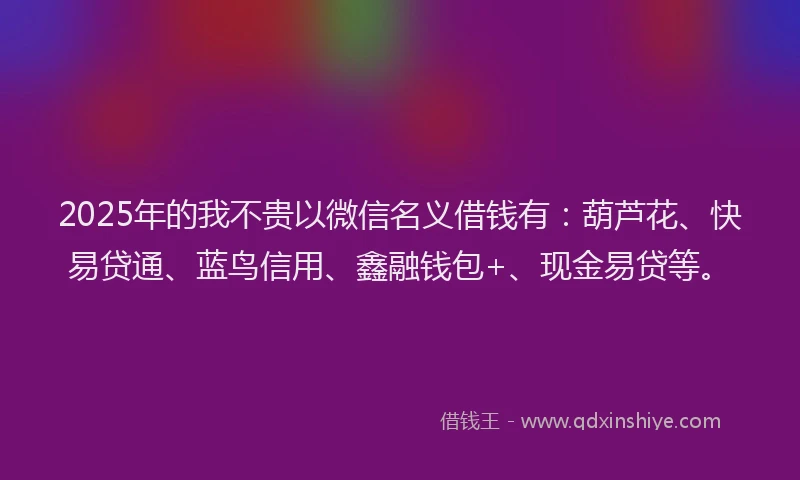 2025年的我不贵以微信名义借钱有：葫芦花、快易贷通、蓝鸟信用、鑫融钱包+、现金易贷等。