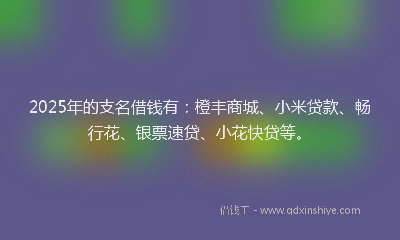 2025年的支名借钱有：橙丰商城、小米贷款、畅行花、银票速贷、小花快贷等。
