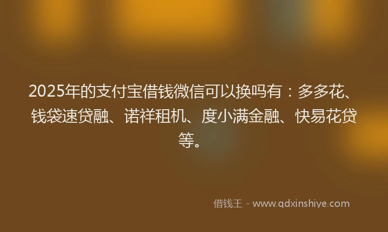 2025年的支付宝借钱微信可以换吗有：多多花、钱袋速贷融、诺祥租机、度小满金融、快易花贷等。