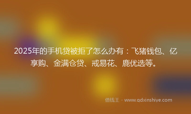 2025年的手机贷被拒了怎么办有：飞猪钱包、亿享购、金满仓贷、戒易花、鹿优选等。