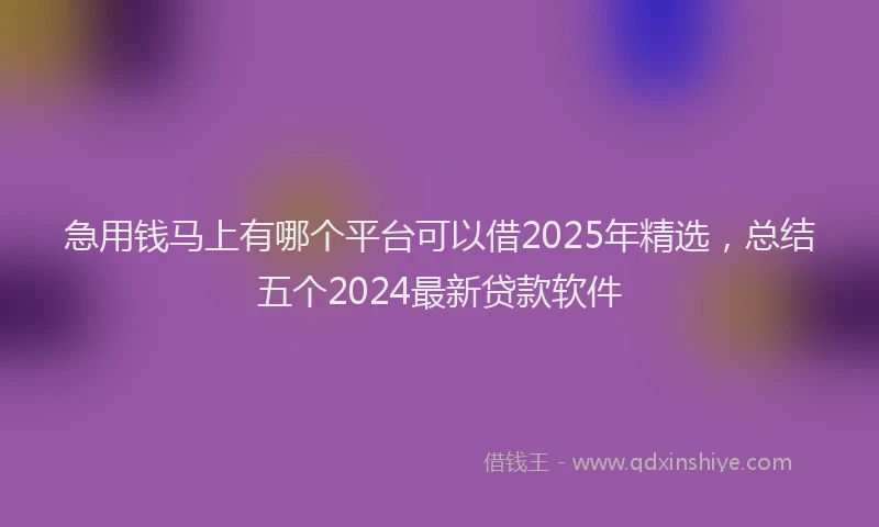 急用钱马上有哪个平台可以借2025年精选，总结五个2024最新贷款软件