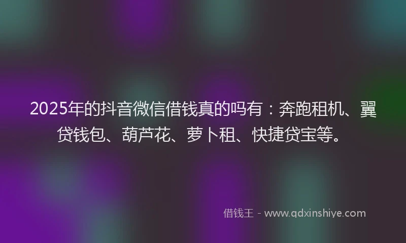 2025年的抖音微信借钱真的吗有：奔跑租机、翼贷钱包、葫芦花、萝卜租、快捷贷宝等。