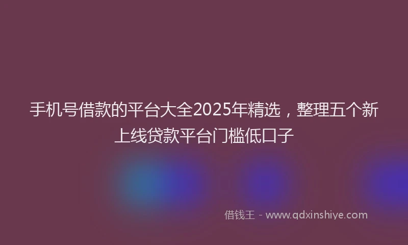 手机号借款的平台大全2025年精选，整理五个新上线贷款平台门槛低口子