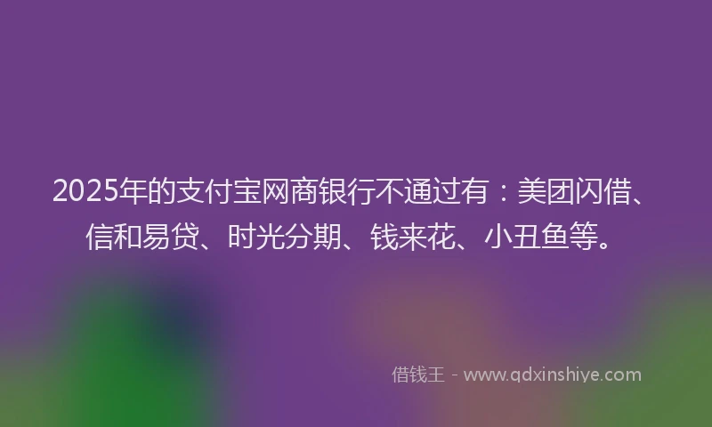 2025年的支付宝网商银行不通过有：美团闪借、信和易贷、时光分期、钱来花、小丑鱼等。