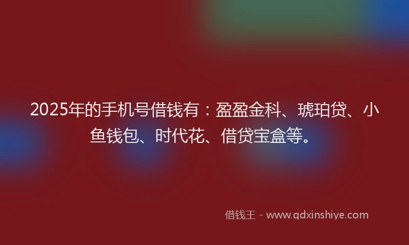 2025年的手机号借钱有：盈盈金科、琥珀贷、小鱼钱包、时代花、借贷宝盒等。