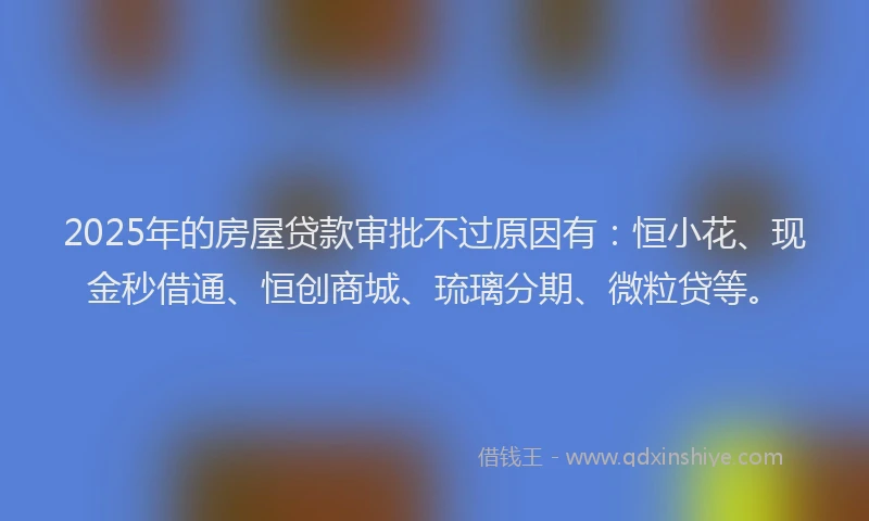 2025年的房屋贷款审批不过原因有：恒小花、现金秒借通、恒创商城、琉璃分期、微粒贷等。