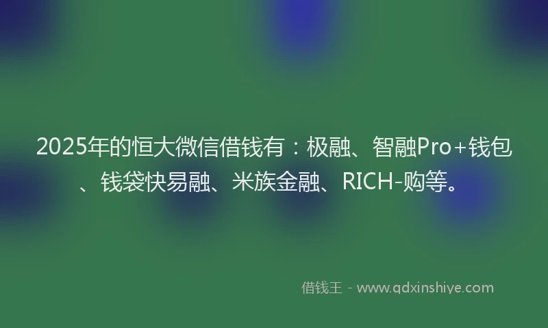 2025年的恒大微信借钱有：极融、智融Pro+钱包、钱袋快易融、米族金融、RICH-购等。