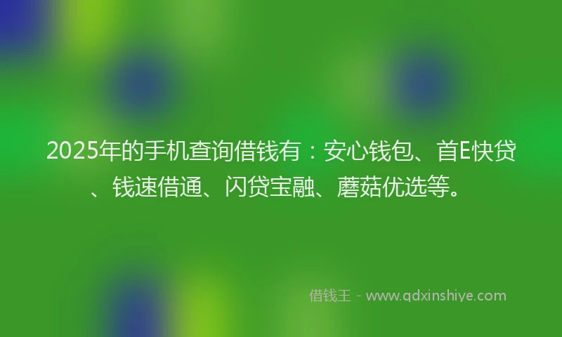 2025年的手机查询借钱有：安心钱包、首E快贷、钱速借通、闪贷宝融、蘑菇优选等。