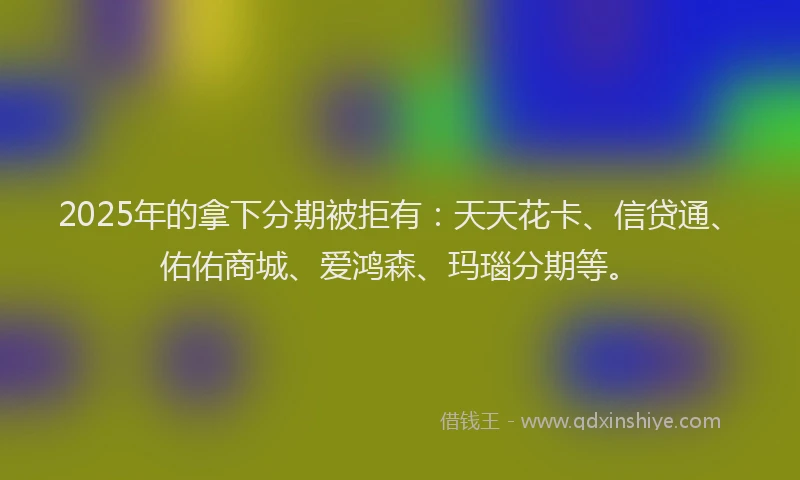 2025年的拿下分期被拒有：天天花卡、信贷通、佑佑商城、爱鸿森、玛瑙分期等。