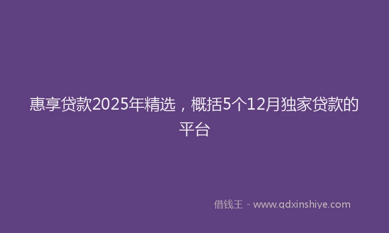 惠享贷款2025年精选，概括5个12月独家贷款的平台