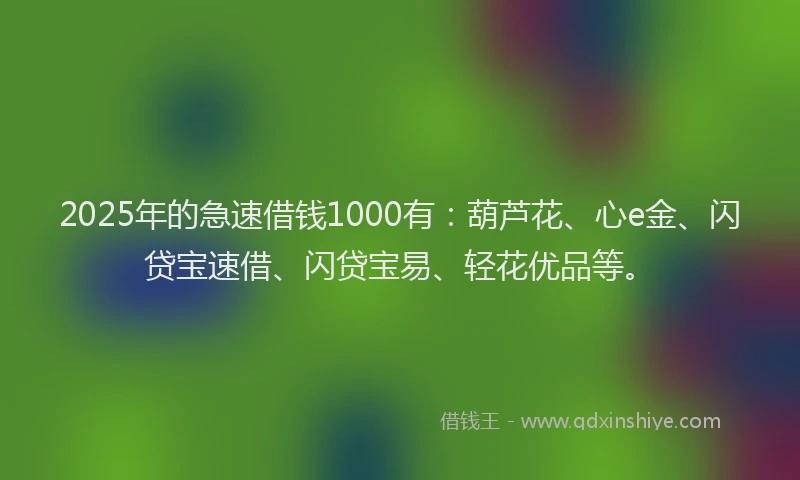 2025年的急速借钱1000有：葫芦花、心e金、闪贷宝速借、闪贷宝易、轻花优品等。
