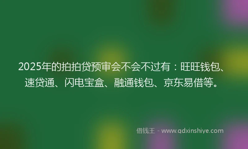 2025年的拍拍贷预审会不会不过有：旺旺钱包、速贷通、闪电宝盒、融通钱包、京东易借等。