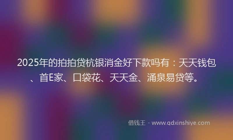 2025年的拍拍贷杭银消金好下款吗有：天天钱包、首E家、口袋花、天天金、涌泉易贷等。