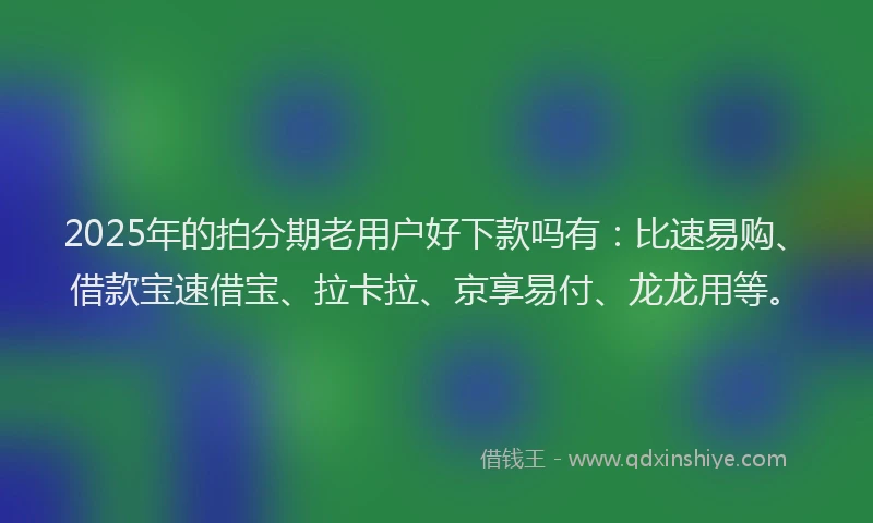 2025年的拍分期老用户好下款吗有：比速易购、借款宝速借宝、拉卡拉、京享易付、龙龙用等。