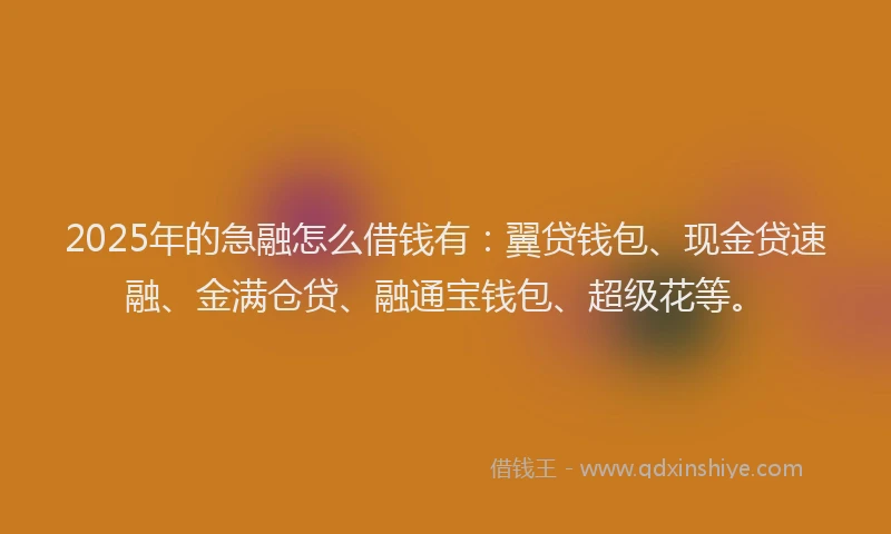 2025年的急融怎么借钱有：翼贷钱包、现金贷速融、金满仓贷、融通宝钱包、超级花等。