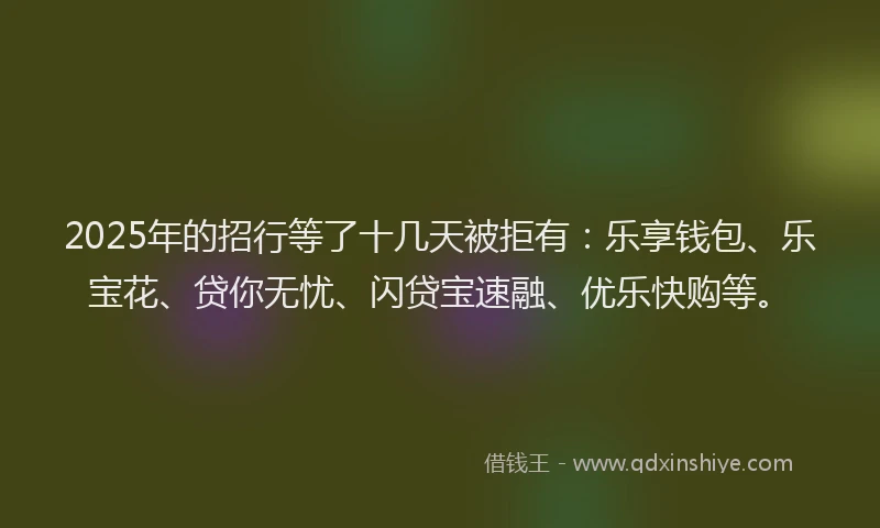 2025年的招行等了十几天被拒有：乐享钱包、乐宝花、贷你无忧、闪贷宝速融、优乐快购等。