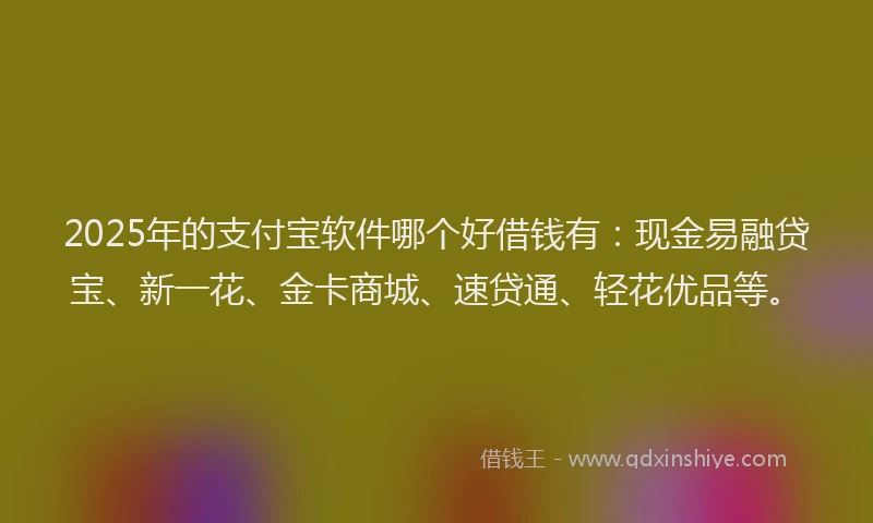 2025年的支付宝软件哪个好借钱有：现金易融贷宝、新一花、金卡商城、速贷通、轻花优品等。
