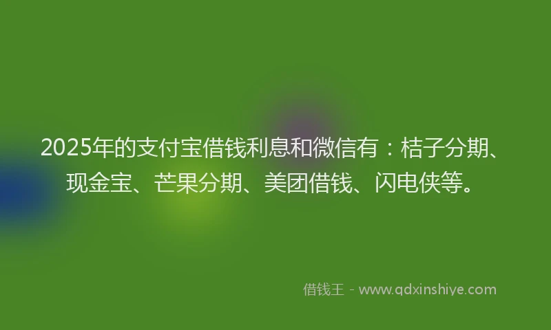 2025年的支付宝借钱利息和微信有：桔子分期、现金宝、芒果分期、美团借钱、闪电侠等。