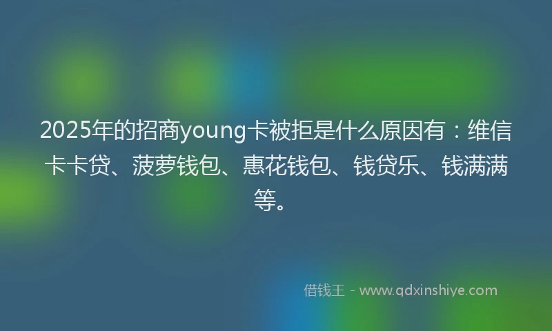 2025年的招商young卡被拒是什么原因有：维信卡卡贷、菠萝钱包、惠花钱包、钱贷乐、钱满满等。