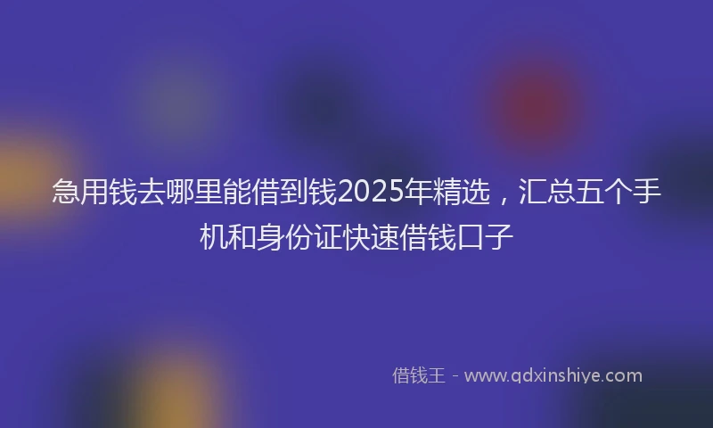 急用钱去哪里能借到钱2025年精选，汇总五个手机和身份证快速借钱口子