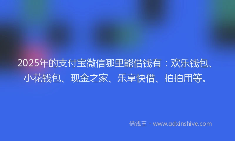 2025年的支付宝微信哪里能借钱有：欢乐钱包、小花钱包、现金之家、乐享快借、拍拍用等。
