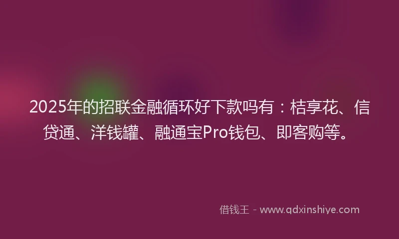 2025年的招联金融循环好下款吗有：桔享花、信贷通、洋钱罐、融通宝Pro钱包、即客购等。