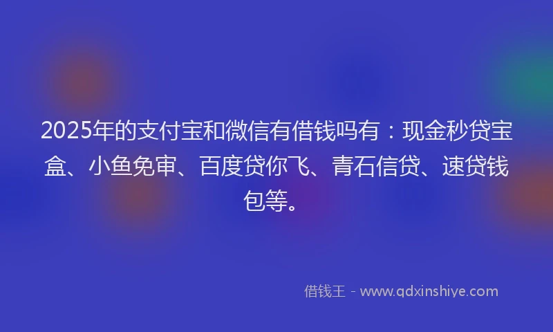2025年的支付宝和微信有借钱吗有：现金秒贷宝盒、小鱼免审、百度贷你飞、青石信贷、速贷钱包等。