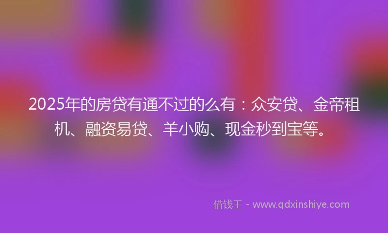 2025年的房贷有通不过的么有：众安贷、金帝租机、融资易贷、羊小购、现金秒到宝等。