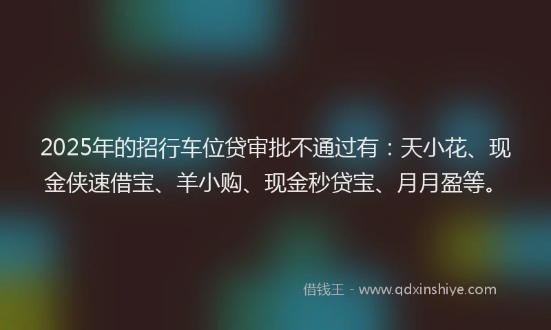 2025年的招行车位贷审批不通过有：天小花、现金侠速借宝、羊小购、现金秒贷宝、月月盈等。